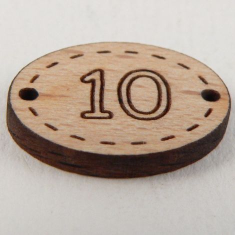 20mm Oval Wooden 2 Hole Number 'Ten' Button