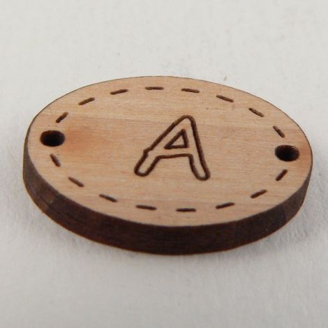 20mm Oval Wooden 2 Hole Letter 'A' Button