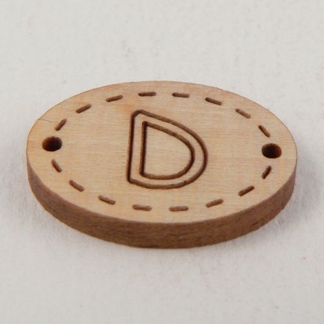 20mm Oval Wooden 2 Hole Letter 'D' Button