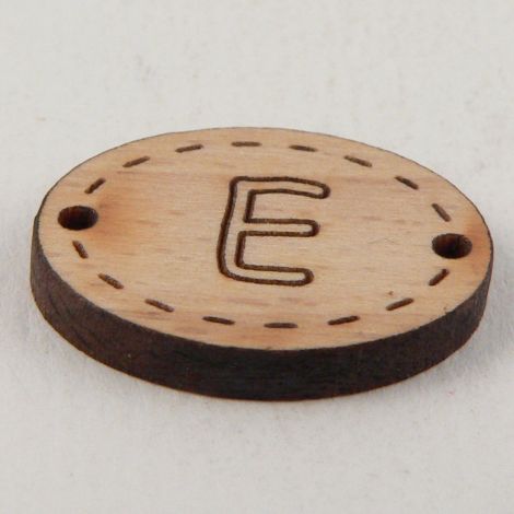 20mm Oval Wooden 2 Hole Letter 'E' Button