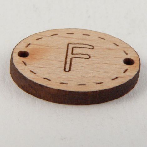 20mm Oval Wooden 2 Hole Letter 'F' Button