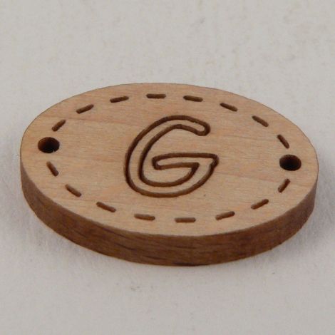 20mm Oval Wooden 2 Hole Letter 'G' Button