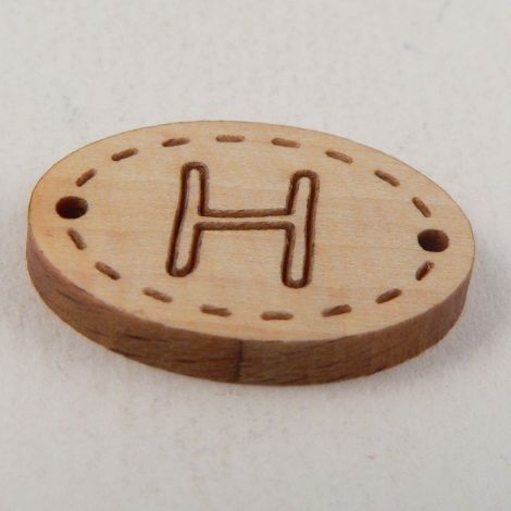20mm Oval Wooden 2 Hole Letter 'H' Button