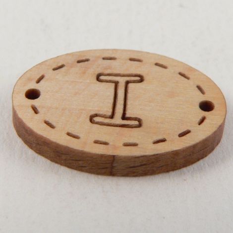 20mm Wooden 2 Hole Oval Letter 'I' Button