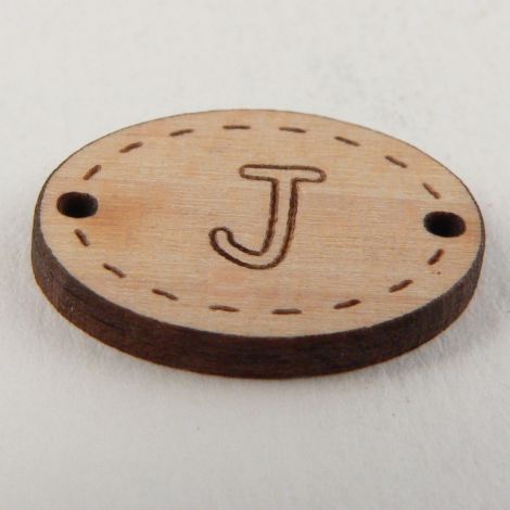 20mm Wooden 2 Hole Oval Letter 'J' Button