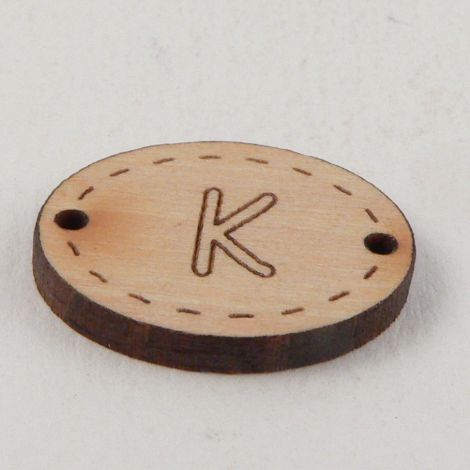 20mm Wooden 2 Hole Oval Letter 'K' Button