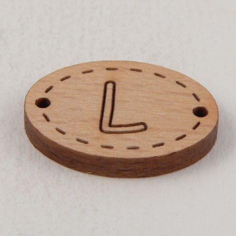 20mm Wooden 2 Hole Oval Letter 'L' Button
