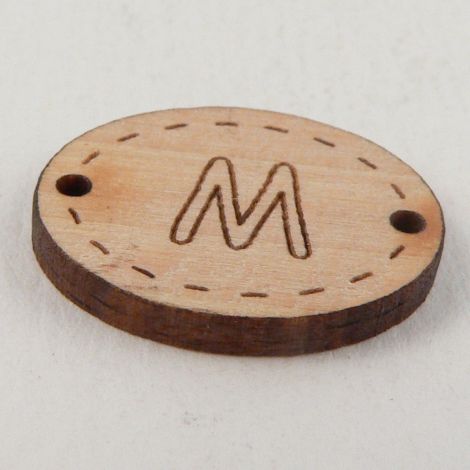 20mm Wooden 2 Hole Oval Letter 'M' Button