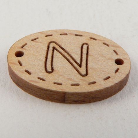 20mm Wooden 2 Hole Oval Letter 'N' Button