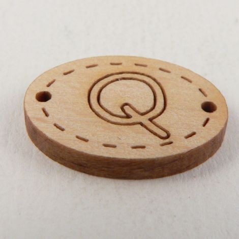 20mm Wooden 2 Hole Oval Letter 'Q' Button