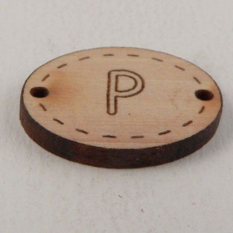 20mm Wooden 2 Hole Oval Letter 'P' Button