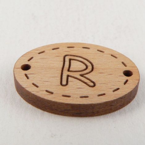 20mm Wooden 2 Hole Oval Letter 'R' Button