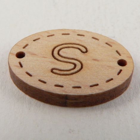 20mm Wooden 2 Hole Oval Letter 'S' Button