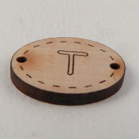 20mm Wooden 2 Hole Oval Letter 'T' Button