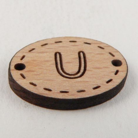 20mm Wooden 2 Hole Oval Letter 'U' Button