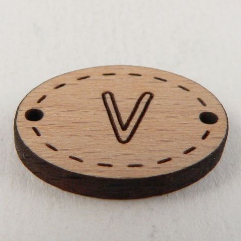 20mm Wooden 2 Hole Oval Letter 'V' Button