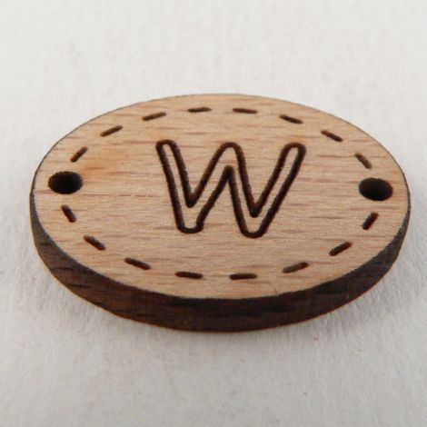 20mm Wooden 2 Hole Oval Letter 'W' Button
