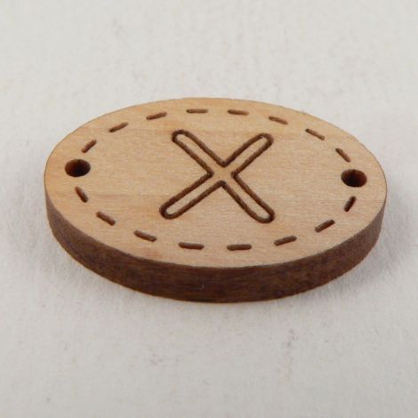 20mm Wooden 2 Hole Oval Letter 'X' Button