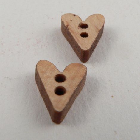 8mm Cute Elongated Wood Heart 2 Hole Button