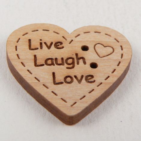 24mm Wooden ''Live Laugh Love'' Novelty Heart  2 Hole Button