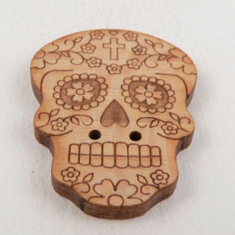 23mm Wooden Skull Novelty 2 Hole Button