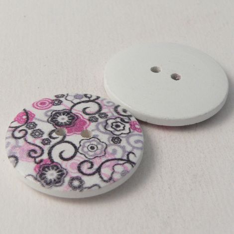 30mm Painted Floral Design Novelty 2 Hole Wood Button