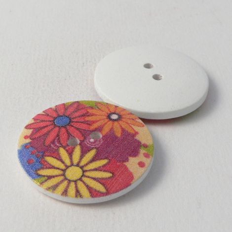 30mm Painted Floral Novelty 2 Hole Wood Button