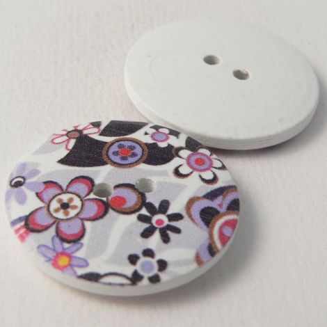 30mm Painted Abstract Floral Novelty 2 Hole Wood Button