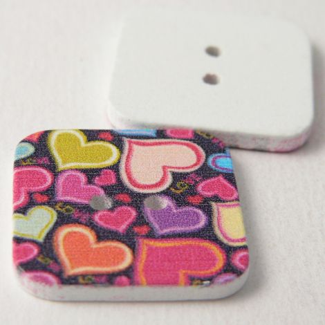 23mm Square Painted Love Hearts 2 Hole Wood Button