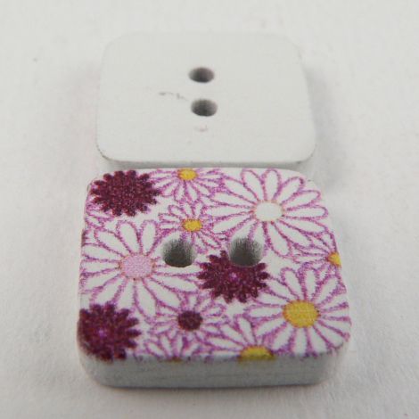15mm Painted Square Floral  Novelty 2 Hole Wood Button