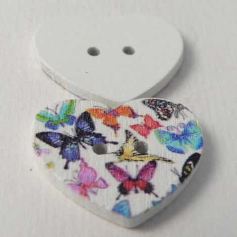 25mm Painted Heart Butterfly Novelty 2 Hole Wood Button