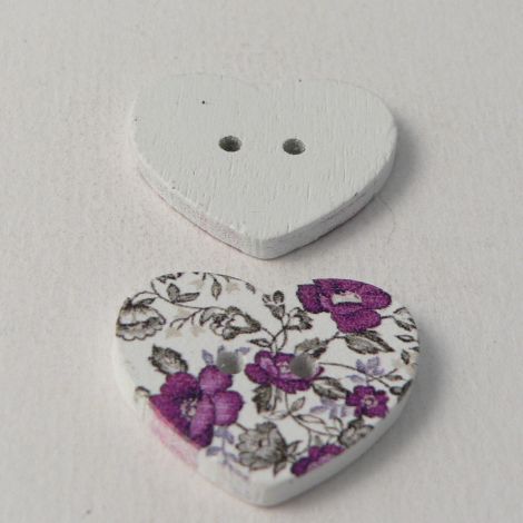 25mm Painted Heart Floral Novelty 2 Hole Wood Button