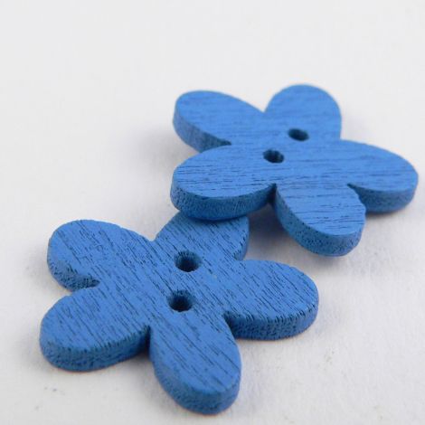 15mm Blue Flower 2 Hole Wood Button