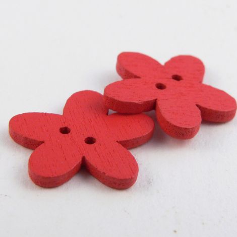 15mm Red Flower 2 Hole Wood Button