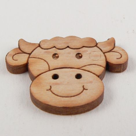 28mm Cartoon Cow Head Wood 2 Hole Button