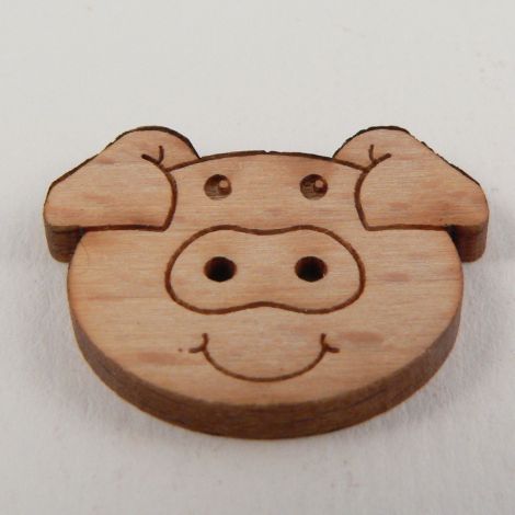 25mm Cartoon Pig Head Wood 2 Hole Button
