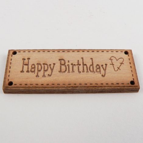 42mm 'Happy Birthday' Wood 4 Hole Tag Button