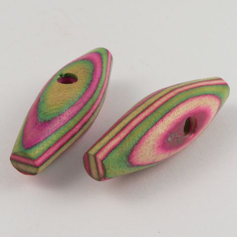 50mm Pink & Green Wood Toggle 1 Hole Button