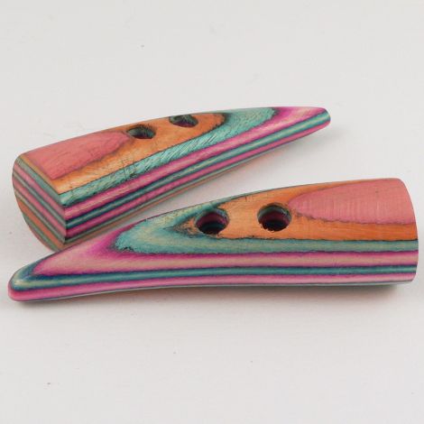 67mm Pink Orange & Green Wood Toggle 2 Hole Button