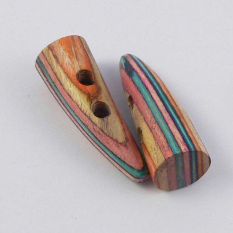 50mm Pink Orange & Green Wood Toggle 2 Hole Button