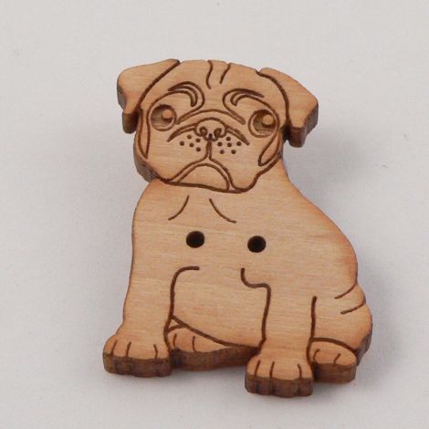 20mm Pug Dog Wood 2 Hole Button