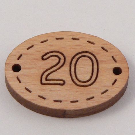 20mm Number Twenty Wood 2 Hole Button