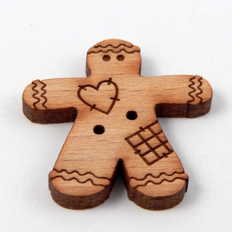 26mm Gingerbread Man Wood 2 Hole Button
