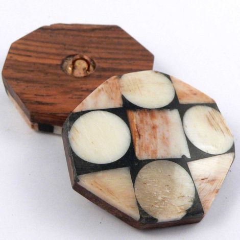30mm Natural Bone Chip Hexagon Shank Button