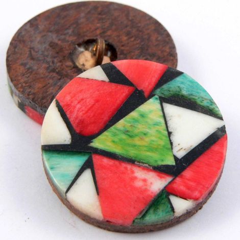 25mm Green & Red Bone Chip Round Shank Button