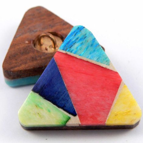 25mm Turquoise Yellow & Red Bone Chip Triangle Shank Button