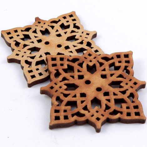 50mm Square Ornate Laser Cut Wood 2 Hole Button