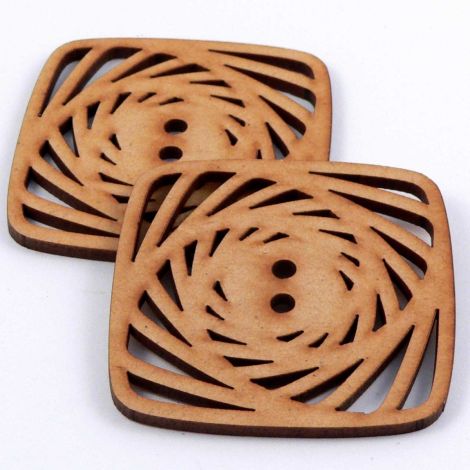50mm Square Contemporary Laser Cut Wood 2 Hole Button