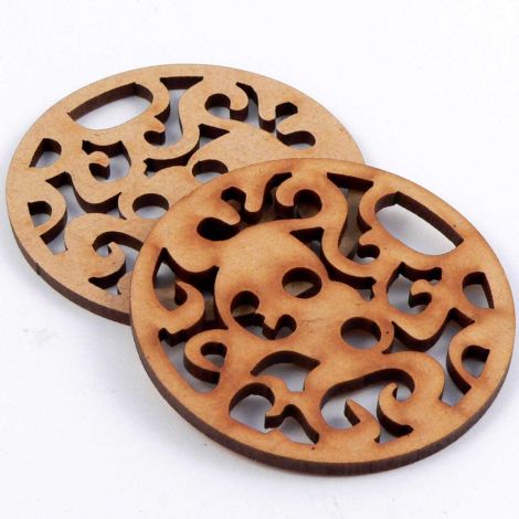 50mm Round Abstract Laser Cut Wood 2 Hole Button
