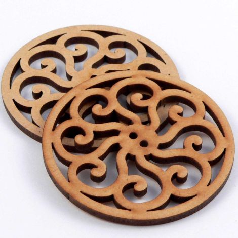 50mm Round Floral Laser Cut Wood 2 Hole Button